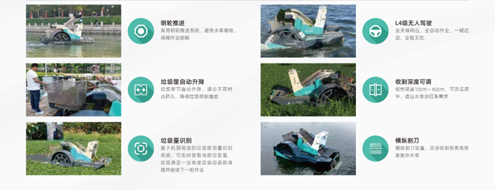 Unmanned lawn mowing boat